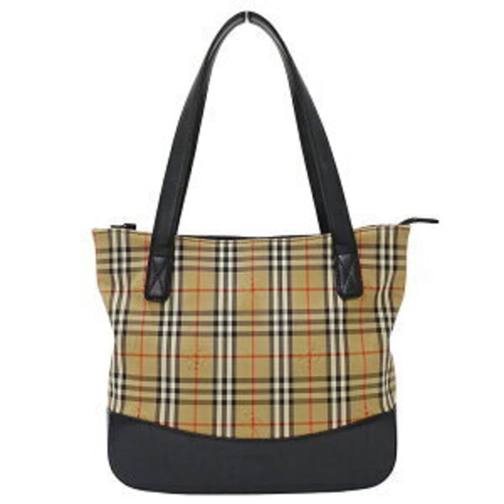 Burberry Tote Bag Handbag Canvas Beige Black Check - Picture 1 of 8